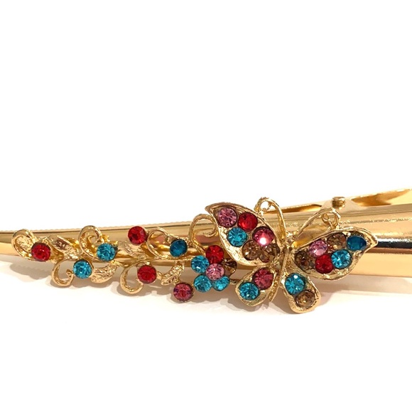 Updo Alligator Hair Clip Gold Tone multi color Butterfly 5” - Picture 2 of 3